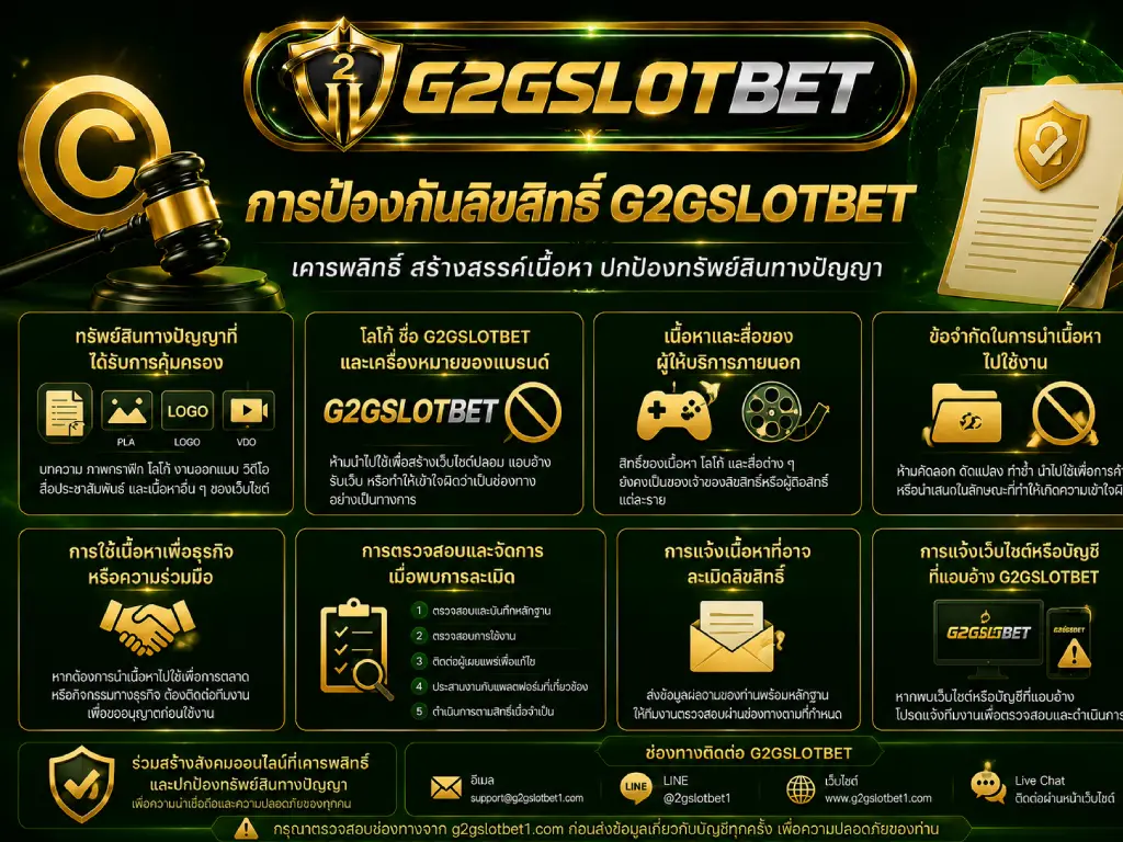 การป้องกันลิขสิทธิ์ G2GBET และการคุ้มครองทรัพย์สินทางปัญญาของเว็บไซต์